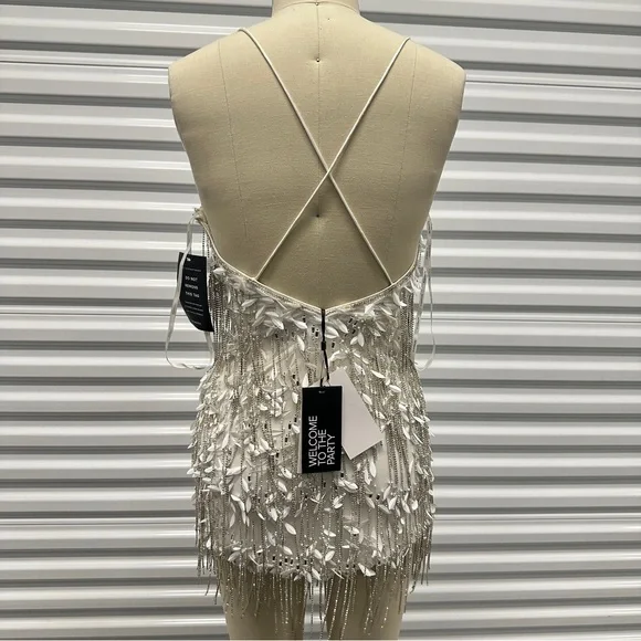 NWT Retrofete Haven Embellished Fringe White Mini Dress Cryatals $998 - Picture 4 of 4